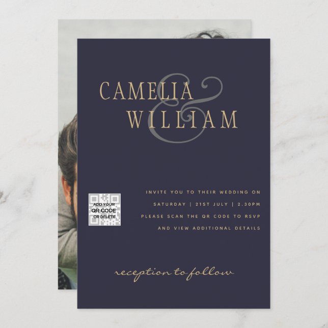 Código QR do Convite de casamento FOTO Data de sal (Frente/Verso)