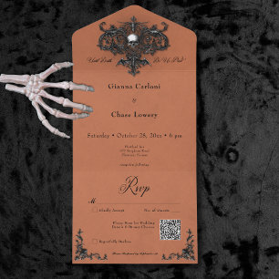 Código QR do Filigre de Halloween Preto e Rust Gót