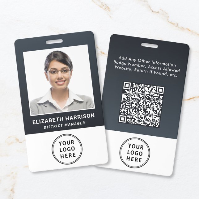 Código QR do Logotipo Empresarial Crachá de Funcio (Business Logo QR Code Employee Photo ID Badge)