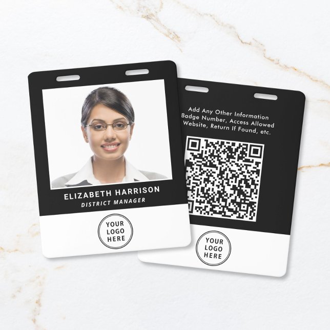 Código QR do Logotipo Empresarial Crachá de Funcio (Business Logo QR Code Employee Photo ID Badge)