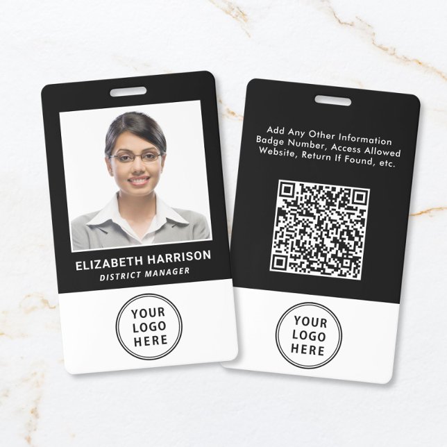 Código QR do Logotipo Empresarial Crachá de Funcio (Business Logo QR Code Employee Photo ID Badge)