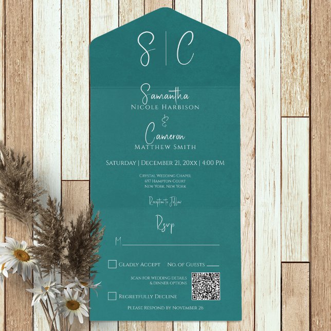 Código QR do Monograma Mínimo do Teal Moderno (Criador carregado)