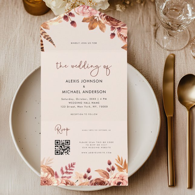 Código QR do Site Floral Boho Outono em Aquarela (Criador carregado)