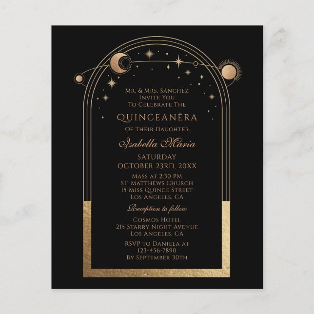 Código QR Dourado Celestial Quinceañera (Frente)