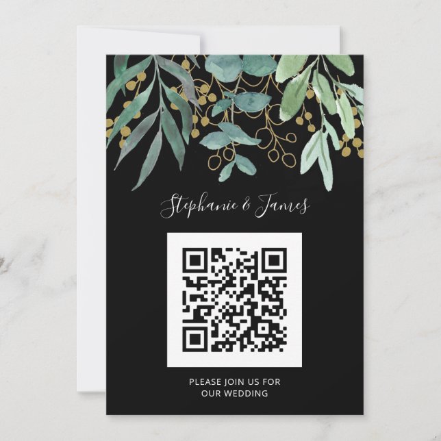 Código QR Dourado Eucalyptus Negra Convite para Ca (Frente)