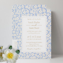Código QR e Convite de Casamento Floral Azul RSVP