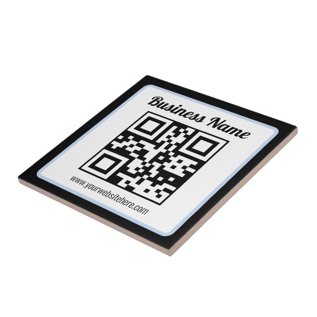 Código QR e texto editáveis com borda azul clara (Lateral)