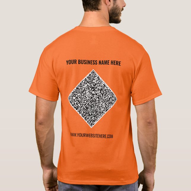 Código QR e texto personalizado Sua camisa comerci (Verso)