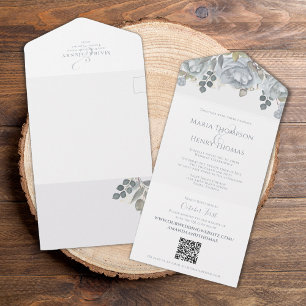 Código QR Elegante RSVP Floral Azul Online Simples