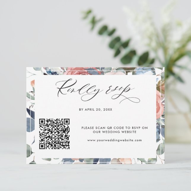Código QR Elegante Rsvp Online Wedding Floral (Em pé/Frente)