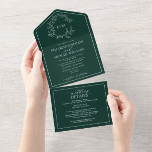 Código QR Emerald Green Leafy Monograma de Crest