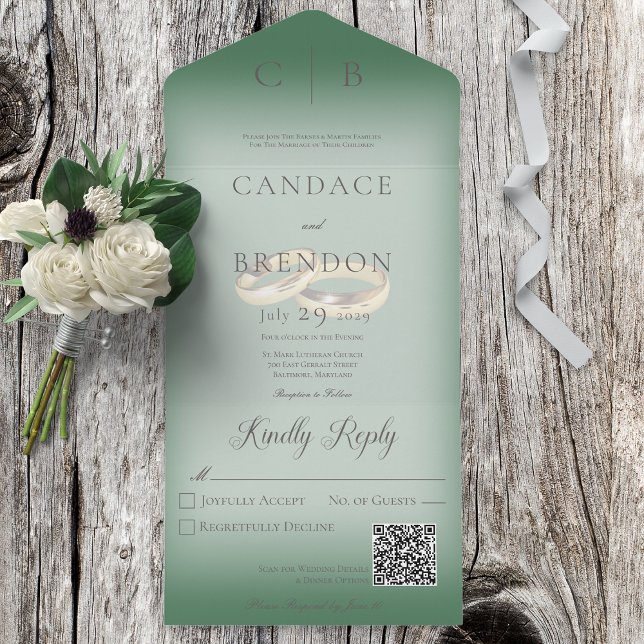 Código QR Emerald Verde Moderno dos Anéis de Casam (Criador carregado)