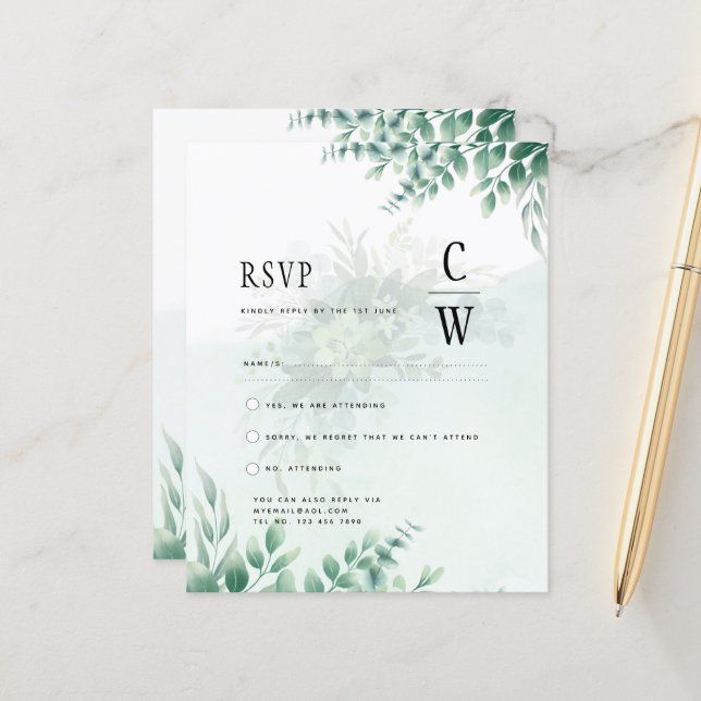 CÓDIGO QR Eucalyptus RSVP de Casamento Dourado Ver (Frente/Verso In Situ)