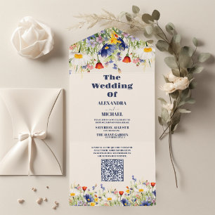 Código QR Flor Selvagem Casamento Russo Floral