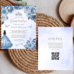 Código QR Floral Azul de Orçamento Quinceañera Con