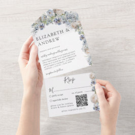 Código QR Floral Azul Elegante