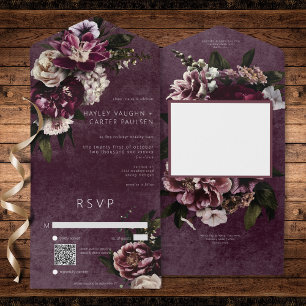 Código QR Floral Branco e Borgonha Escura