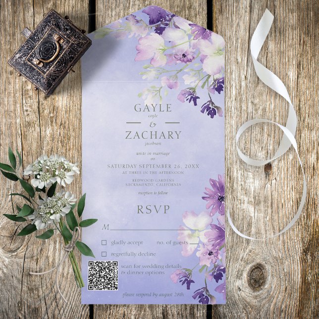 Código QR Floral de Boho Puro Periwinkle (Criador carregado)