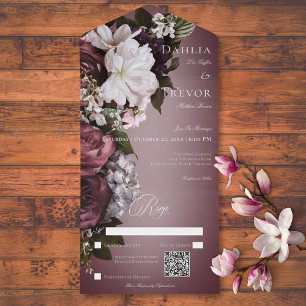 Código QR Floral de Borgonha Escuro e Cream Blur