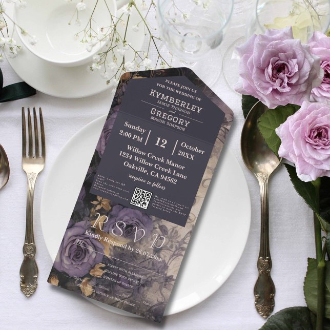 Código QR Floral de Rosa Roxo Escuro Elegante (Criador carregado)