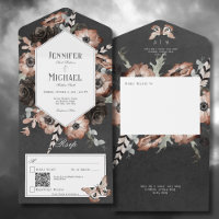 Código QR Floral Gótico Boho Moth Black & Brown