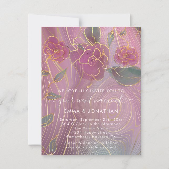 Código QR Floral Marsala Burgundy Dourado Rosa (Frente)