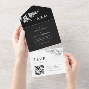 Código QR Floral Minimalista Primavera Preto e Bra