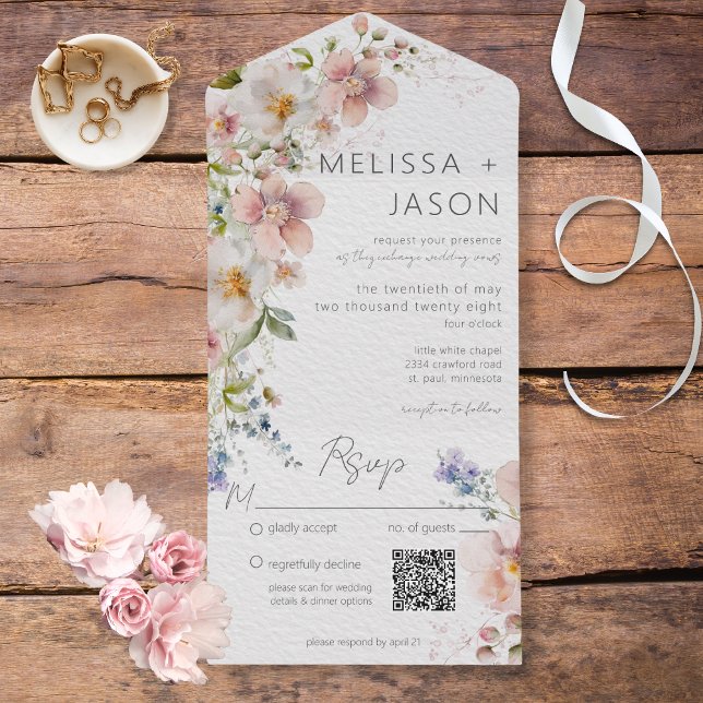 Código QR Floral Moderno, Cor-de-Rosa e Branco (Criador carregado)
