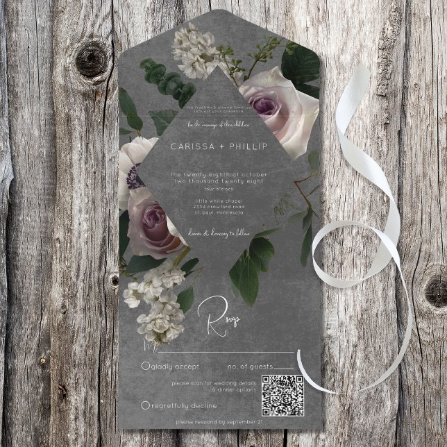 Código QR Floral Moderno Escuro, Rosa e Branco (Criador carregado)