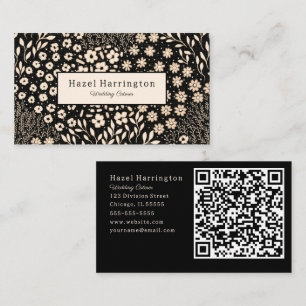 Código QR Floral Neutro - Cartão de visita Black B