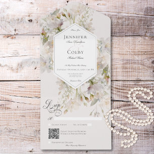 Código QR Floral Romântico Branco e Rosa