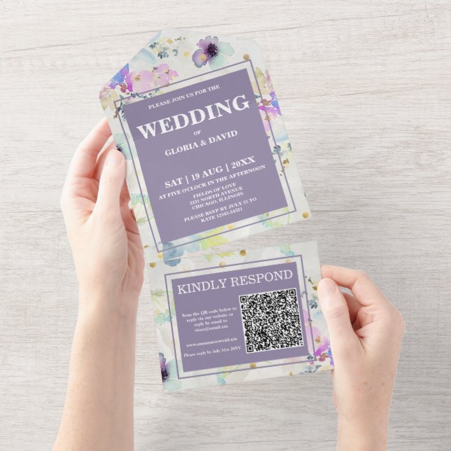 Código QR Floral Romântico Mauve (Aba destacável)