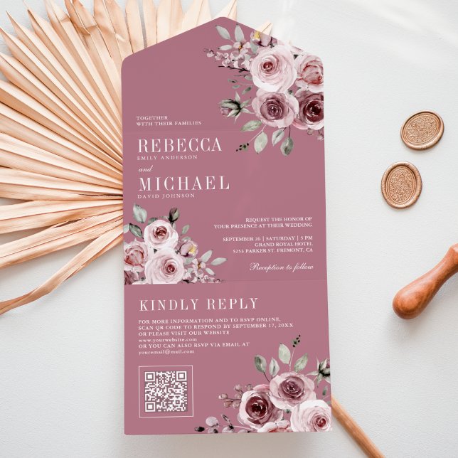 Código QR Floral Rosa Empoeirado Rosa Malva Casame (Criador carregado)