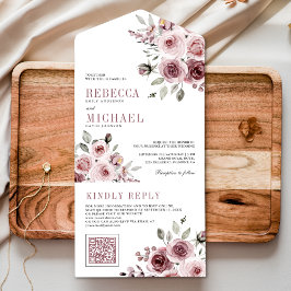 Código QR Floral Rosa Poeira Casamento