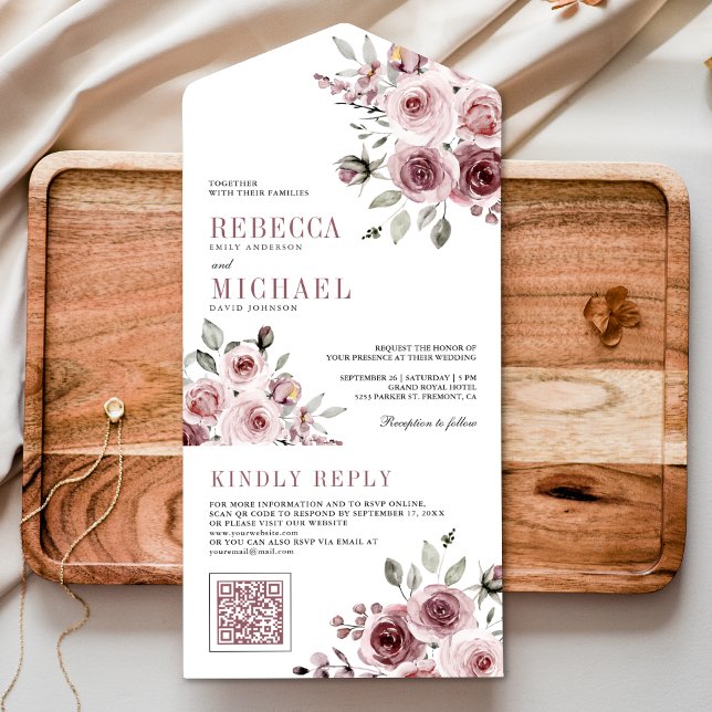 Código QR Floral Rosa Poeira Casamento (Criador carregado)