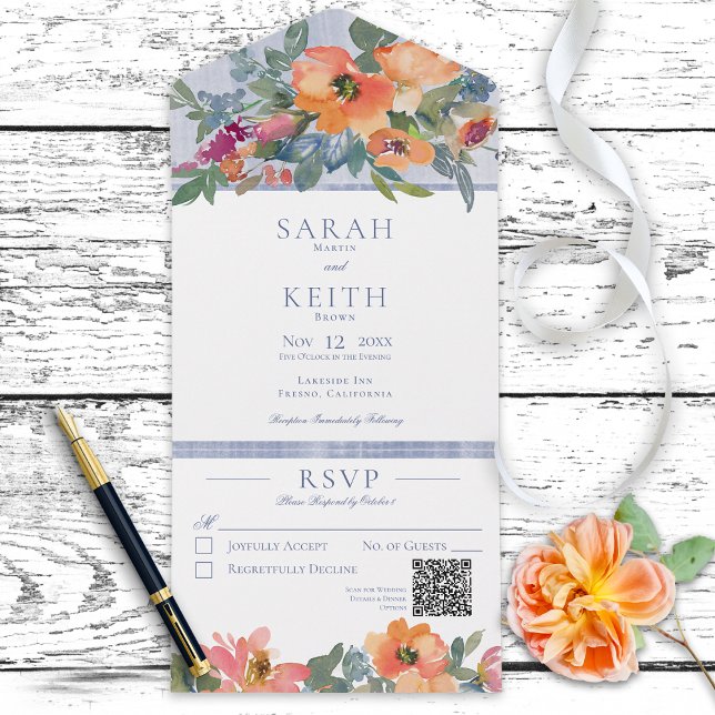 Código QR Floral Russo Azul e Branco (Criador carregado)