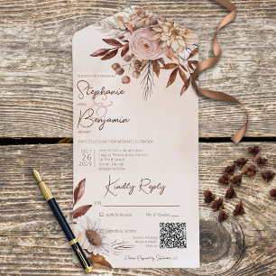 Código QR Floral Rustic Boho Tan Todos em Um Convi