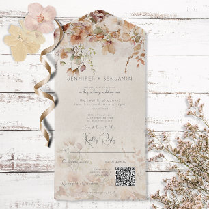 Código QR Floral Rústico Neutro Tan Rosa e Pêssego