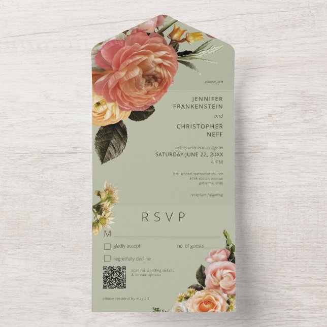 Código QR Floral Verde de Peach Moderna Mimosa (Inside)