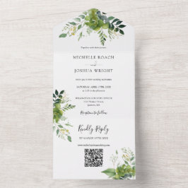 Código QR Floral Verde Monograma Elegante Casament