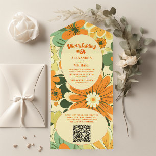 Código QR Groovy Boho Retro Casamento Floral