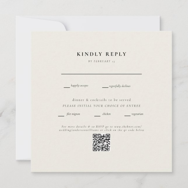 Código QR II RSVP de Casamento de Beige Quadrado M (Frente)