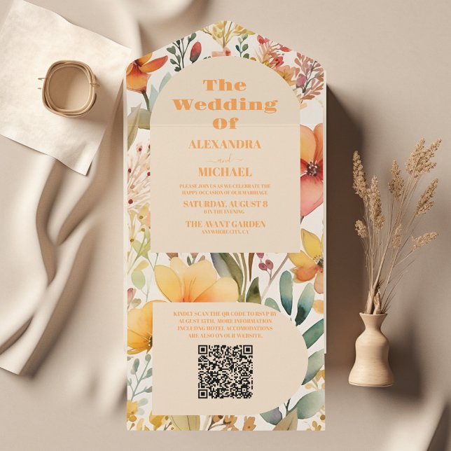 Código QR Laranja Cor de Água Cor Rosa Laranja Flo (Criador carregado)