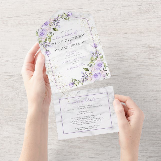 Código QR Lavanda Lilac Casamento Floral Dourado M (Aba destacável)