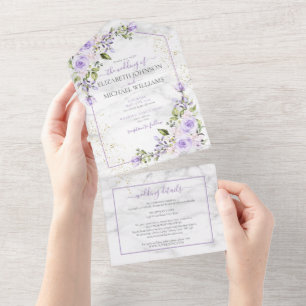 Código QR Lavanda Lilac Casamento Floral Dourado M