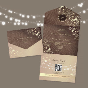 Código QR Madeira Rústica Rosa Dourado Casamento