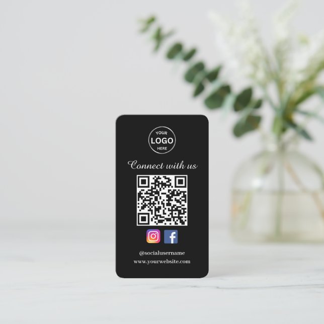 Código QR Mídia social Cartão de visita preta (Em pé/Frente)