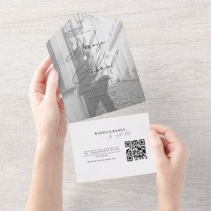 Código QR minimalista tudo em um casamento fotográ