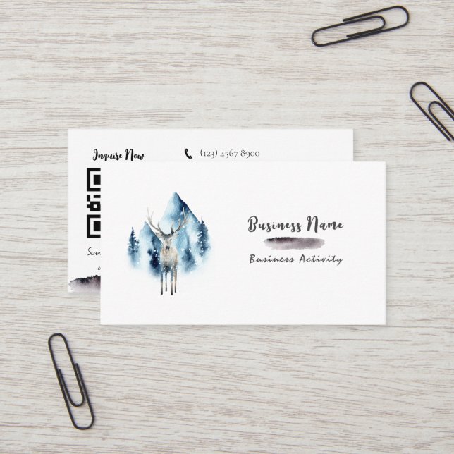 Código QR mínimo de aquarela Cartão de visita pret (Frente/Verso In Situ)