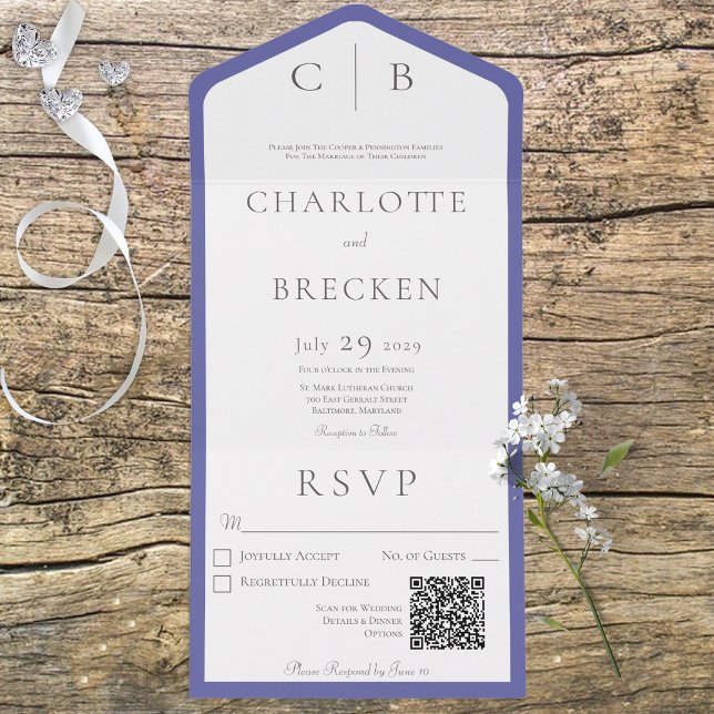 Código QR Mínimo do Monograma Periwinkle e Branco (Criador carregado)